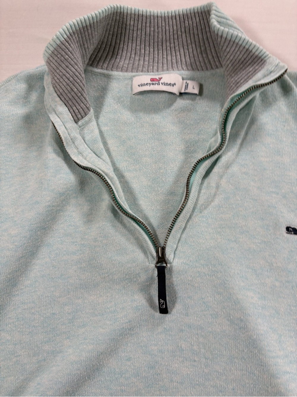 Vines Womens Large Light Seafoam Mint Blue Shep Shirt 1/4 Zip Sweater 100% Cotto